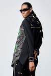 Shahin Mannan_Black Poplin Embroidery Collared Love Patchwork Baggy Shirt _at_Aza_Fashions