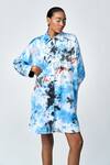 Buy_Shahin Mannan_Blue 100% Silk Satin Embroidery Scribble Butterfly Collar Shirt Dress _at_Aza_Fashions