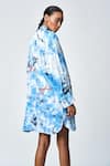 Shop_Shahin Mannan_Blue 100% Silk Satin Embroidery Scribble Butterfly Collar Shirt Dress _at_Aza_Fashions