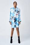 Shahin Mannan_Blue 100% Silk Satin Embroidery Scribble Butterfly Collar Shirt Dress _Online_at_Aza_Fashions