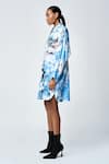 Buy_Shahin Mannan_Blue 100% Silk Satin Embroidery Scribble Butterfly Collar Shirt Dress _Online_at_Aza_Fashions