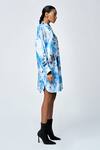 Shop_Shahin Mannan_Blue 100% Silk Satin Embroidery Scribble Butterfly Collar Shirt Dress _Online_at_Aza_Fashions