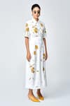 Shop_Shahin Mannan_Ivory Japanese Crepe Embroidered Bead Collared Dainty Leaves Side Pleated Dress _Online_at_Aza_Fashions