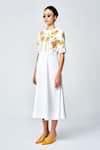 Shahin Mannan_Ivory Japanese Crepe Embroidered Bead Round Dainty Leaves A-line Applique Dress _Online_at_Aza_Fashions