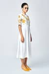 Buy_Shahin Mannan_Ivory Japanese Crepe Embroidered Bead Round Dainty Leaves A-line Applique Dress _Online_at_Aza_Fashions