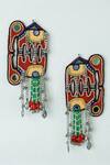 Krutiarts_Red Studs Topa Elephant Oxidised Metal Hanging Earrings _Online_at_Aza_Fashions