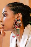 Krutiarts_Red Studs Topa Elephant Oxidised Metal Hanging Earrings _at_Aza_Fashions