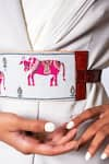 KrutiArts_White Embellished Sudoku Cow Embroidered Belt- Single Pc _at_Aza_Fashions