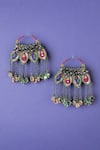 Shop_KrutiArts_Cream Embroidery Oh Taari Statement Earrings _Online_at_Aza_Fashions