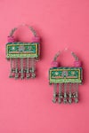 Shop_KrutiArts_Green Embroidery Dagu Earrings _at_Aza_Fashions