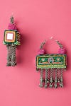 KrutiArts_Green Embroidery Dagu Earrings _Online_at_Aza_Fashions