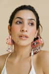 Buy_KrutiArts_Peach Embroidery Maldives Cuboid Earrings _at_Aza_Fashions