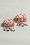 Shop_KrutiArts_Peach Embroidery Maldives Cuboid Earrings _at_Aza_Fashions