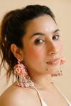 KrutiArts_Peach Embroidery Maldives Cuboid Earrings _Online_at_Aza_Fashions