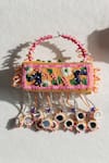 Buy_KrutiArts_Peach Embroidery Maldives Cuboid Earrings _Online_at_Aza_Fashions