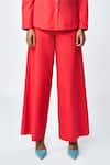 Buy_Shahin Mannan_Red Poplin Plain Solid Flared Pant _Online_at_Aza_Fashions