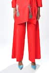 Shahin Mannan_Red Poplin Plain Flared Pant _Online_at_Aza_Fashions