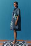 Buy_Pooja Rajgarhia Gupta_Blue Denim Hand Embroidery Floral Collared Neck Shirt Dress _Online_at_Aza_Fashions