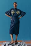 Pooja Rajgarhia Gupta_Blue Denim Hand Embroidery Floral Collared Neck Shirt _Online_at_Aza_Fashions