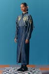 Pooja Rajgarhia Gupta_Blue Denim Hand Embroidery Floral Chinese Collar Astral Kimono Shirt _Online_at_Aza_Fashions