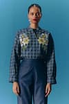 Buy_Pooja Rajgarhia Gupta_Blue Denim Hand Embroidery Floral Collared Neck Starlet Shirt _at_Aza_Fashions