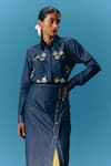 Buy_Pooja Rajgarhia Gupta_Blue Denim Hand Embroidery Sequins Collared Neck Mistique Shirt _at_Aza_Fashions