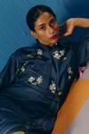 Pooja Rajgarhia Gupta_Blue Denim Hand Embroidery Sequins Collared Neck Mistique Shirt _Online_at_Aza_Fashions