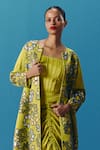 Pooja Rajgarhia Gupta_Green Silk Satin Chequered Sequins Front Open Hand Embroidered Jacket _Online_at_Aza_Fashions