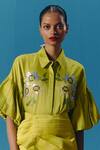 Buy_Pooja Rajgarhia Gupta_Green Silk Satin Embroidered Sequin Collared Shirt _at_Aza_Fashions