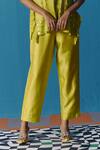 Pooja Rajgarhia Gupta_Green Silk Satin Straight Pant _Online_at_Aza_Fashions