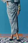 Pooja Rajgarhia Gupta_Blue Silk Satin Sky Gathered Skirt _Online_at_Aza_Fashions