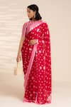 Shop_Thee Modern Roots_Red Satin Georgette Printed Blooming Lotus Saree With Unstitched Blouse Piece 