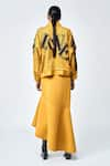 Shahin Mannan_Yellow Jersey Embroidered Love V-neck Checks Kimono Jacket _at_Aza_Fashions