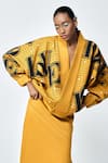 Buy_Shahin Mannan_Yellow Jersey Embroidered Love V-neck Checks Kimono Jacket _at_Aza_Fashions