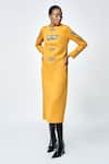 Shop_Shahin Mannan_Yellow Jersey Hand Embroidered Dragonfly Round Dress _Online_at_Aza_Fashions