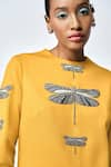 Shahin Mannan_Yellow Jersey Hand Embroidered Dragonfly Round Dress _at_Aza_Fashions