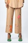 Shahin Mannan_Brown Poplin Embroidered Monkey Collared Funky Baggy Shirt With Pant _Online_at_Aza_Fashions