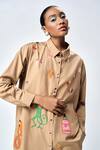 Shop_Shahin Mannan_Brown Poplin Embroidered Monkey Collared Funky Baggy Shirt _Online_at_Aza_Fashions