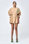 Buy_Shahin Mannan_Brown Poplin Embroidered Monkey High Funky Jacket Dress _at_Aza_Fashions