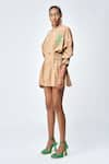 Shahin Mannan_Brown Poplin Embroidered Monkey High Funky Jacket Dress _Online_at_Aza_Fashions