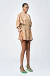 Buy_Shahin Mannan_Brown Poplin Embroidered Monkey High Funky Jacket Dress _Online_at_Aza_Fashions