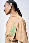 Shahin Mannan_Brown Poplin Embroidered Monkey High Funky Jacket Dress _at_Aza_Fashions