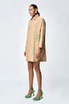 Shahin Mannan_Brown Poplin Embroidered Monkey Collared Funky Shirt Dress _Online_at_Aza_Fashions