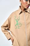 Shahin Mannan_Brown Poplin Embroidered Monkey Collared Funky Shirt Dress _at_Aza_Fashions