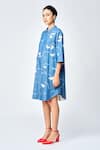 Buy_Shahin Mannan_Blue Denim Embroidered Fuzzy Butterfly Collared A-line Shirt Dress _Online_at_Aza_Fashions