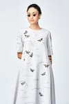 Shahin Mannan_Grey Double Crepe Hand Embroidered Fuzzy Butterfly Round Shift Dress _at_Aza_Fashions