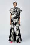 Shahin Mannan_Grey Thick Denim Embroidery Heart Wings High Neck Top _Online_at_Aza_Fashions