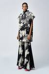 Buy_Shahin Mannan_Grey Thick Denim Embroidery Heart Wings High Neck Top _Online_at_Aza_Fashions