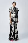Shop_Shahin Mannan_Grey Thick Denim Embroidery Heart Wings High Neck Top _Online_at_Aza_Fashions