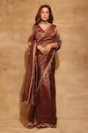 Buy_Masaba_Brown Tissue Woven Stripes Saree With Unstitched Blouse Piece _Online